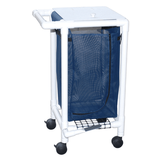 MJM LINEN HAMPERS "200" SERIES - Triple Hamper, Mesh Bags (55 Gal Capacity, Plastic Bag) 3" Heavy Duty Threaded Stem Casters, Zipper Opening, Base Support for bag, Push/ Pull Handle & Footpedal (Mauve Mesh) | Quantity - 1x EA