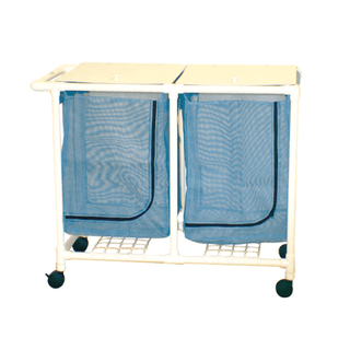 MJM LINEN HAMPERS "200" SERIES - Triple Hamper, Mesh Bags (55 Gal Capacity, Plastic Bag) 3" Heavy Duty Threaded Stem Casters, Zipper Opening, Base Support for bag, Push/ Pull Handle & Footpedal (Mauve Mesh) | Quantity - 1x EA