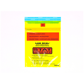 LK PACKAGING LAB SEAL TAMPER-EVIDENT SPECIMEN BAGS - 3-Wall Specimen Bag, Seal n Rip, Removable Biohazard Symbol, Yellow Tint Printed "STAT" 1.8 mil, 6" x 10", 100 bg/pk, 10 pk/cs | Quantity - 1x CS