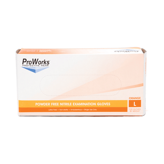 HOSPECO PROWORKS NITRILE EXAM GLOVES - Exam Glove, Nitrile, Large, Orange, Powder-Free (PF), 100/bx, 10 bx/cs | Quantity - 1x CS