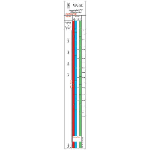 TIMEMED IV LABELING SYSTEMS - Flo-Meter Labels For IV Containers, Viaflex (Baxter) Standard Style, 1" x 10", For 1000mL Container, 1,000/bx | Quantity - 1x BX