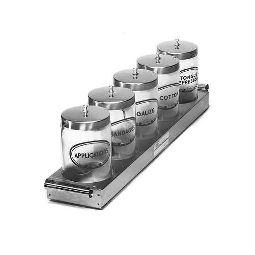 PROFEX FIVE PIECE SUNDRY JAR SET - Individual Jar, "Applicator" Green & Platinum Label, Stainless Steel Cover | Quantity - 1x EA