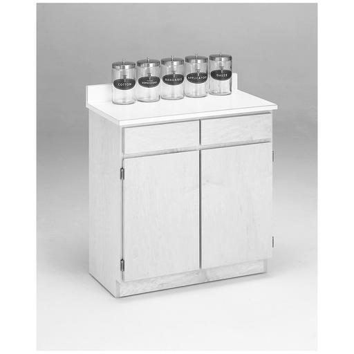 PROFEX TREATMENT/UTILITY CABINETS - Treatment Cabinet, White Plastic Laminate Top, Splash Guard, 2 Drawers, 2 Doors, Walnut Finish, 30" x 17" x 31" | Quantity - 1x EA