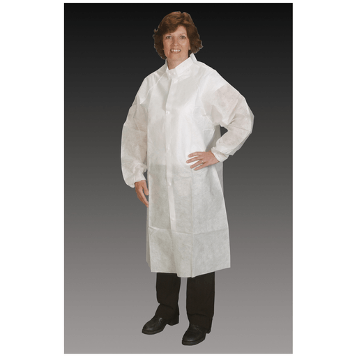ALPHA PROTECH NUTECH FROCKS - Frock Lab Coat, 2X-Large/ 3X-Large, White, Elastic Wrist, Snap Collar, Snap Close, 25/cs | Quantity - 1x CS