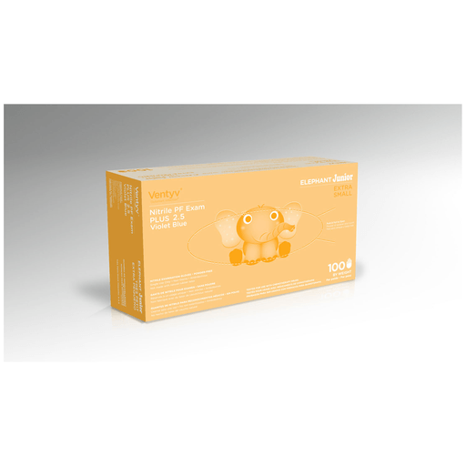 VENTYV PLUS 2.5 NITRILE POWDER-FREE EXAM GLOVES (ELEPHANT JUNIOR) - Glove, Exam, Nitrile, Powder-Free (PF), Textured, Chemotherapy Tested, Violet Blue, Medium, 100/bx, 20 bx/cs | Quantity - 1x CS
