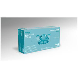 VENTYV PLUS 2.5 NITRILE POWDER-FREE EXAM GLOVES (ELEPHANT JUNIOR) - Glove, Exam, Nitrile, Powder-Free (PF), Textured, Chemotherapy Tested, Violet Blue, X-Small, 100/bx, 20 bx/cs (Continental US Only) | Quantity - 1x CS