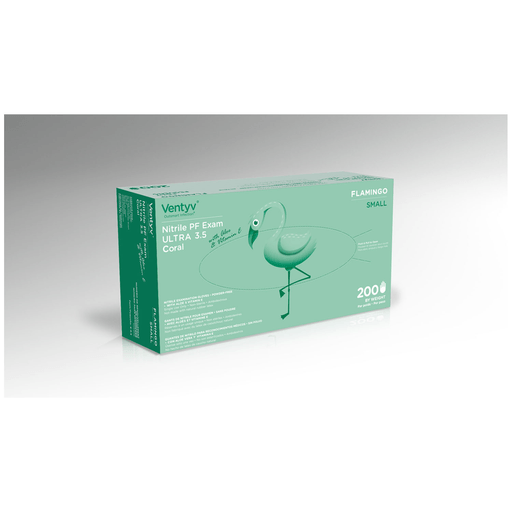 VENTYV NITRILE POWDER FREE EXAM GLOVE ULTRA 3.5 (FLAMINGO)Glove, Exam, Nitrile, Powder-Free (PF), Polymer Coated, Aloe & Vitamin E, Textured, Beaded Cuff, Coral, Small, 200/bx, 10 bx/cs | Quantity - 1x CS