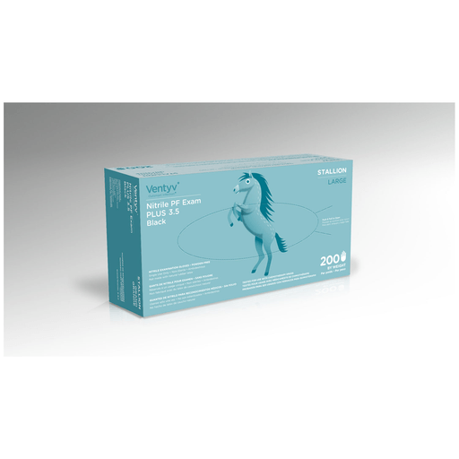 VENTYV NITRILE POWDER FREE EXAM GLOVE PLUS 3.5 (STALLION)Glove, Exam, Nitrile, Powder-Free (PF), Polymer Coated, Textured Finger Tip, Chemotherapy Tested, Black, Large, 200/bx, 10 bx/cs | Quantity - 1x CS