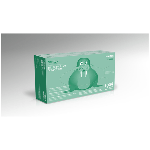 VENTYV NITRILE POWDER FREE EXAM GLOVE SELECT 3.0 (WALRUS) - Glove, Exam, Nitrile, Powder-Free (PF), Polymer Coated, Textured Finger Tip, Chemotherapy Tested, Cobalt Blue, Small, 300/bx, 10 bx/cs (50 cs/plt) (Continental US Only) | Quantity - 1x CS