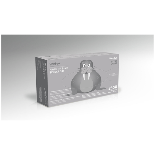 VENTYV NITRILE POWDER FREE EXAM GLOVE SELECT 3.0 (WALRUS)Glove, Exam, Nitrile, Powder-Free (PF), Polymer Coated, Textured Finger Tip, Chemotherapy Tested, Cobalt Blue, X-Large, 250/bx, 10 bx/cs (50 cs/plt)  | Quantity - 1x CS