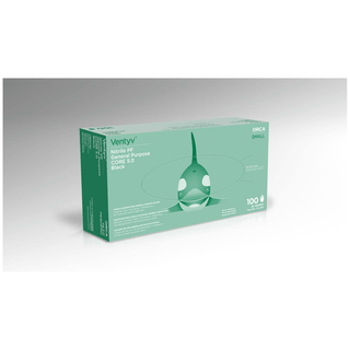 VENTYV CORE 5.0 NITRILE GENERAL PURPOSE GLOVES (ORCA)Glove, General Purpose, Nitrile, Poly Coated, Textured, Powder-Free (PF), Small, Black, 100/bx, 10 bx/cs (Not for use in Healthcare) | Quantity - 1x CS