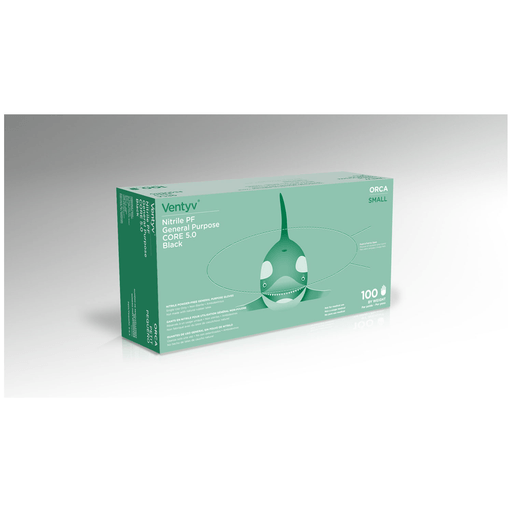 VENTYV CORE 5.0 NITRILE GENERAL PURPOSE GLOVES (ORCA)Glove, General Purpose, Nitrile, Poly Coated, Textured, Powder-Free (PF), Small, Black, 100/bx, 10 bx/cs (Not for use in Healthcare) | Quantity - 1x CS