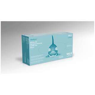 VENTYV CORE 5.0 NITRILE GENERAL PURPOSE GLOVES (ORCA) - Glove, General Purpose, Nitrile, Poly Coated, Textured, Powder-Free (PF), Small, Black, 100/bx, 10 bx/cs (Not for use in Healthcare) | Quantity - 1x CS