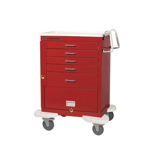 LAKESIDE CLASSIC CARTS - Cart, 5 Drawer, 9" Panel, Drawer Configuration: (4) 3", (1) 6", Breakaway Lock, 42"H x 25"D x 32"W, Solid Red (DROP SHIP ONLY) | Quantity - 1x EA